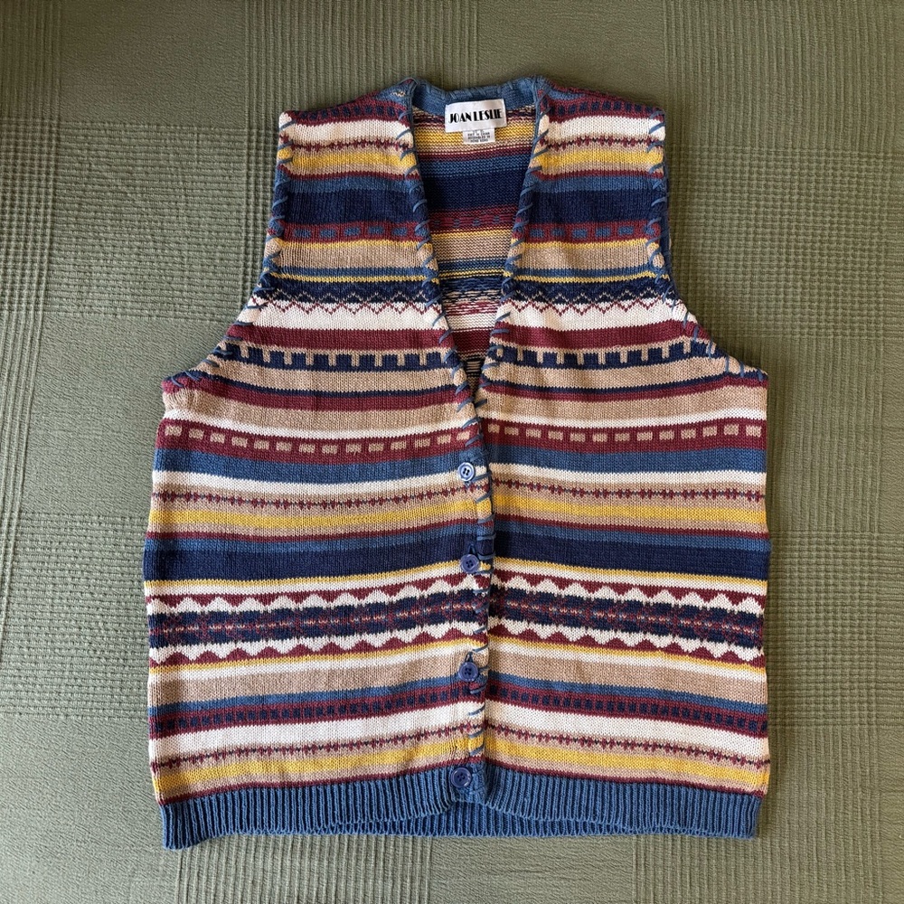 Vintage Joan Leslie Colorful Patterned Vest Western/Southwestern Knit Size XL